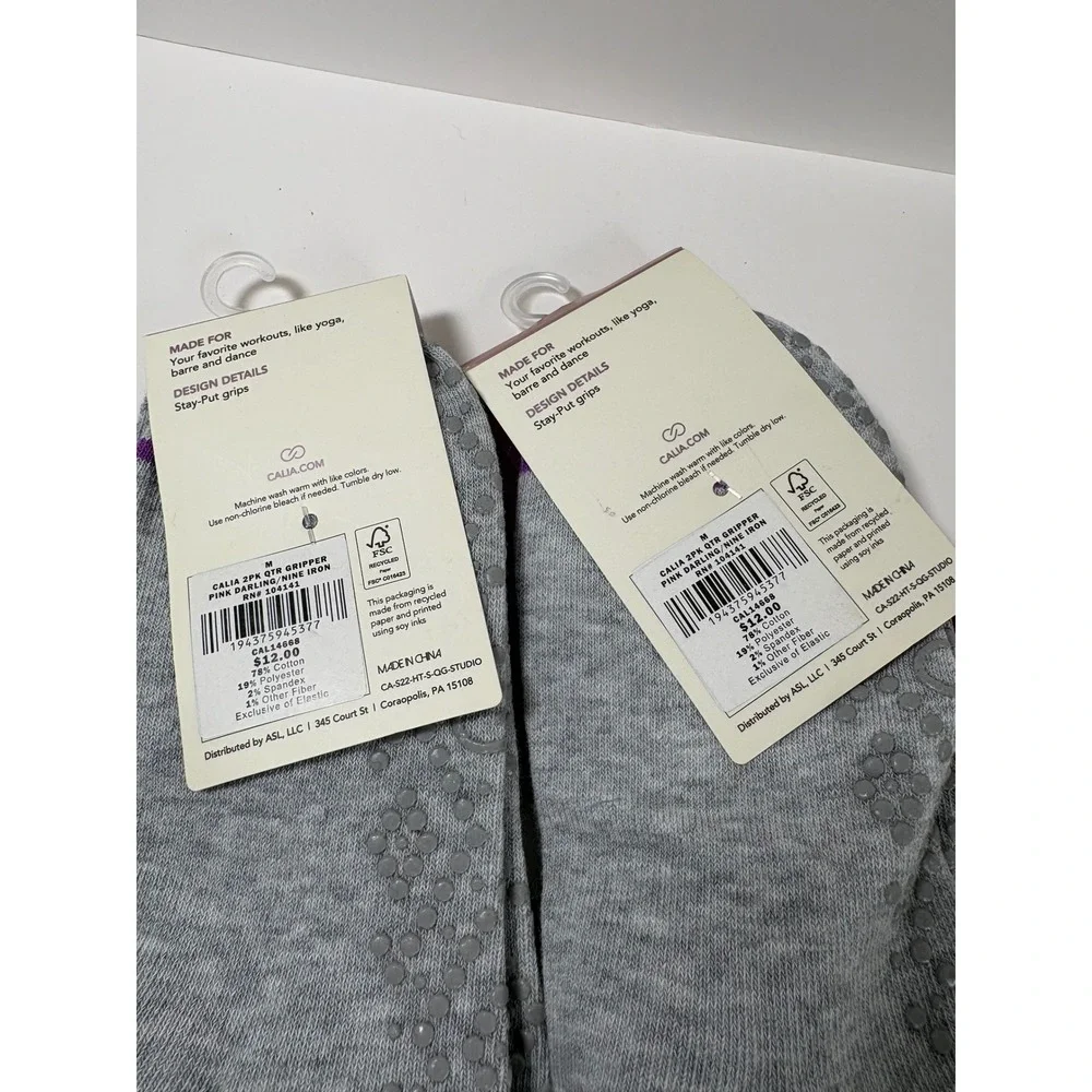 Calia Studio Women 4 Pairs Quarter Gripper Socks Pink Tie Dye Gray Medium 5-10